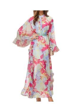 NWT Beulah Style Floral Crinkle Maxi Dress Size S Cotton Blend MSRP $199